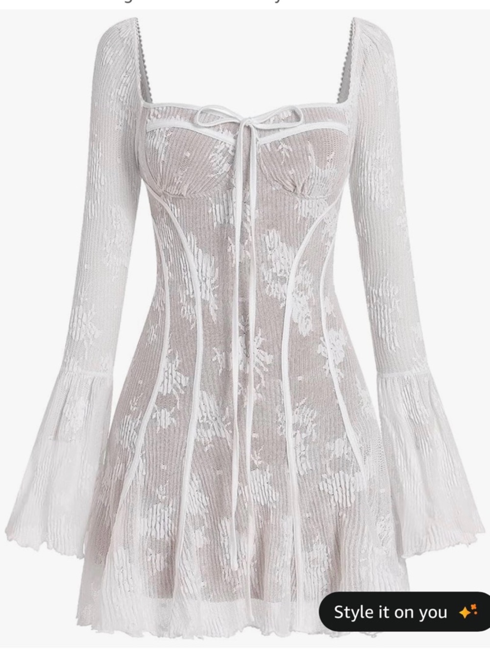 Women’s Long Sleeve Cream Pleated Tie-Front Dress